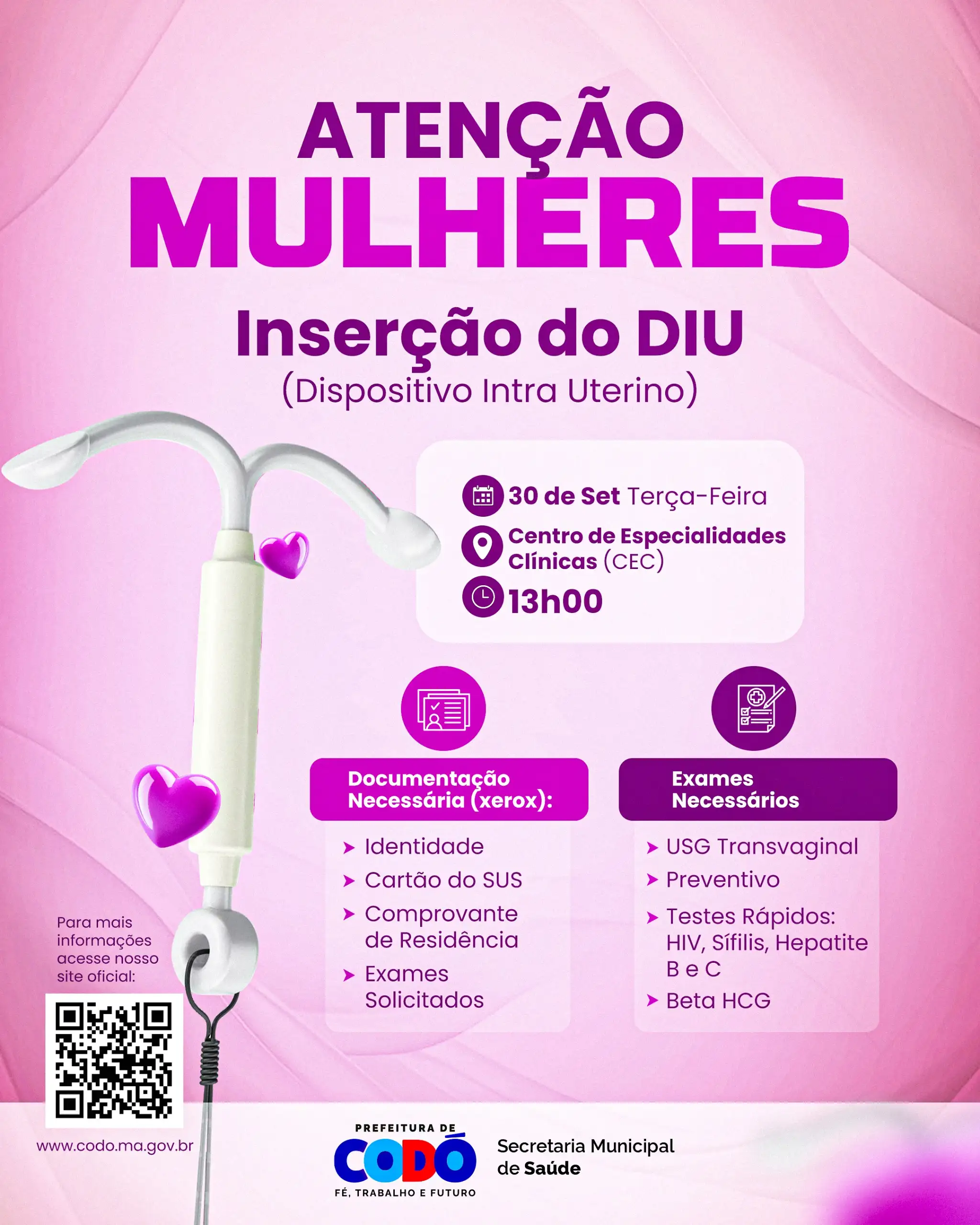 Prefeitura de Codó inicia procedimento gratuito de inserção de DIU pelo SUS