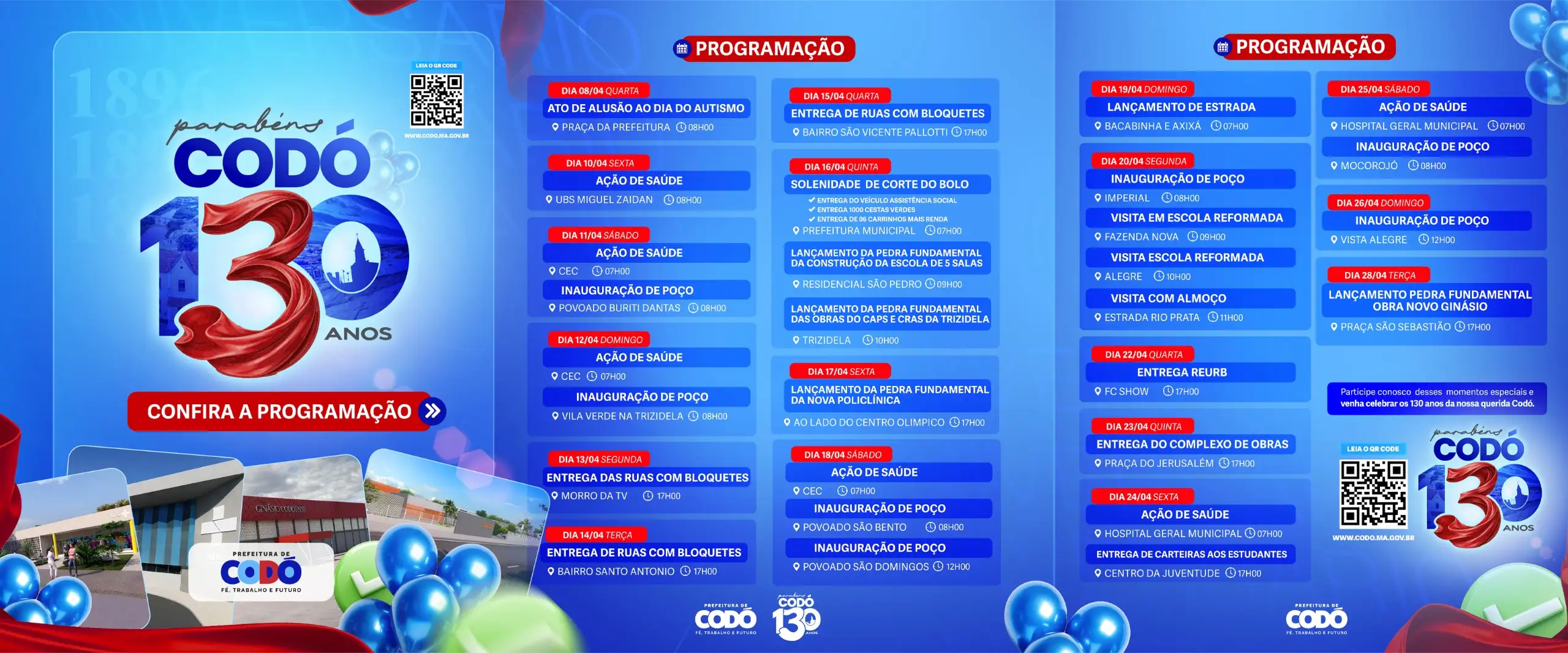 Prefeitura divulga programação especial em comemoração aos 130 anos de Codó