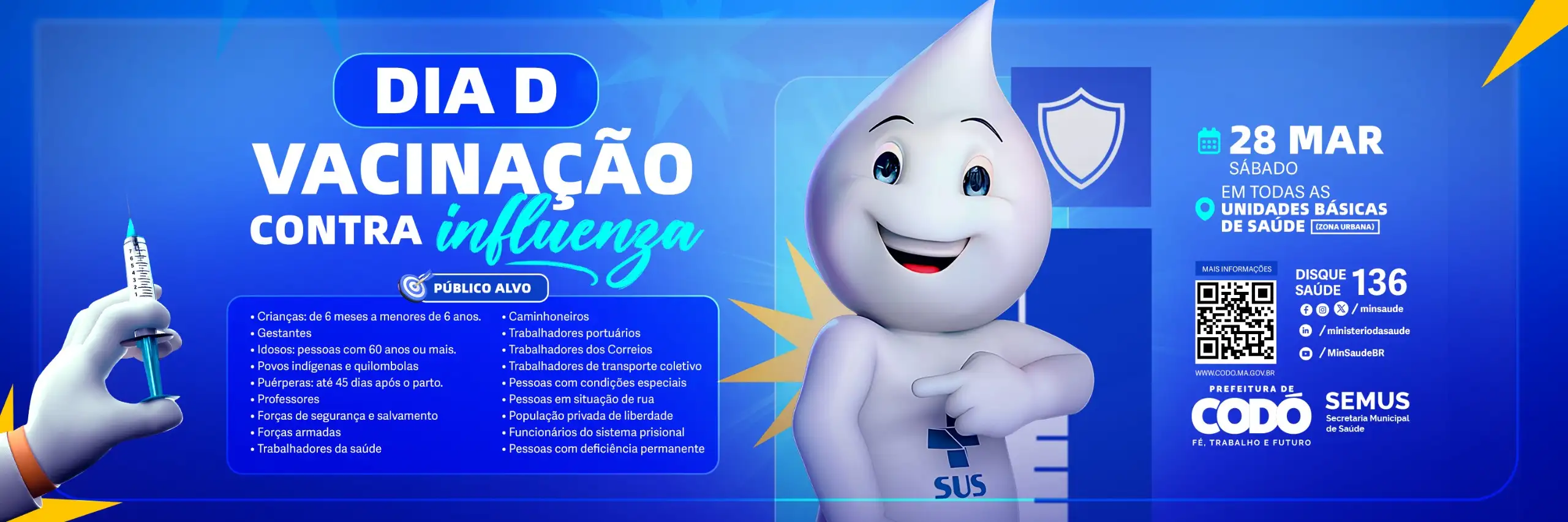 Imunização em foco: Prefeitura de Codó realiza Dia D de vacinação contra Influenza neste sábado (28)
