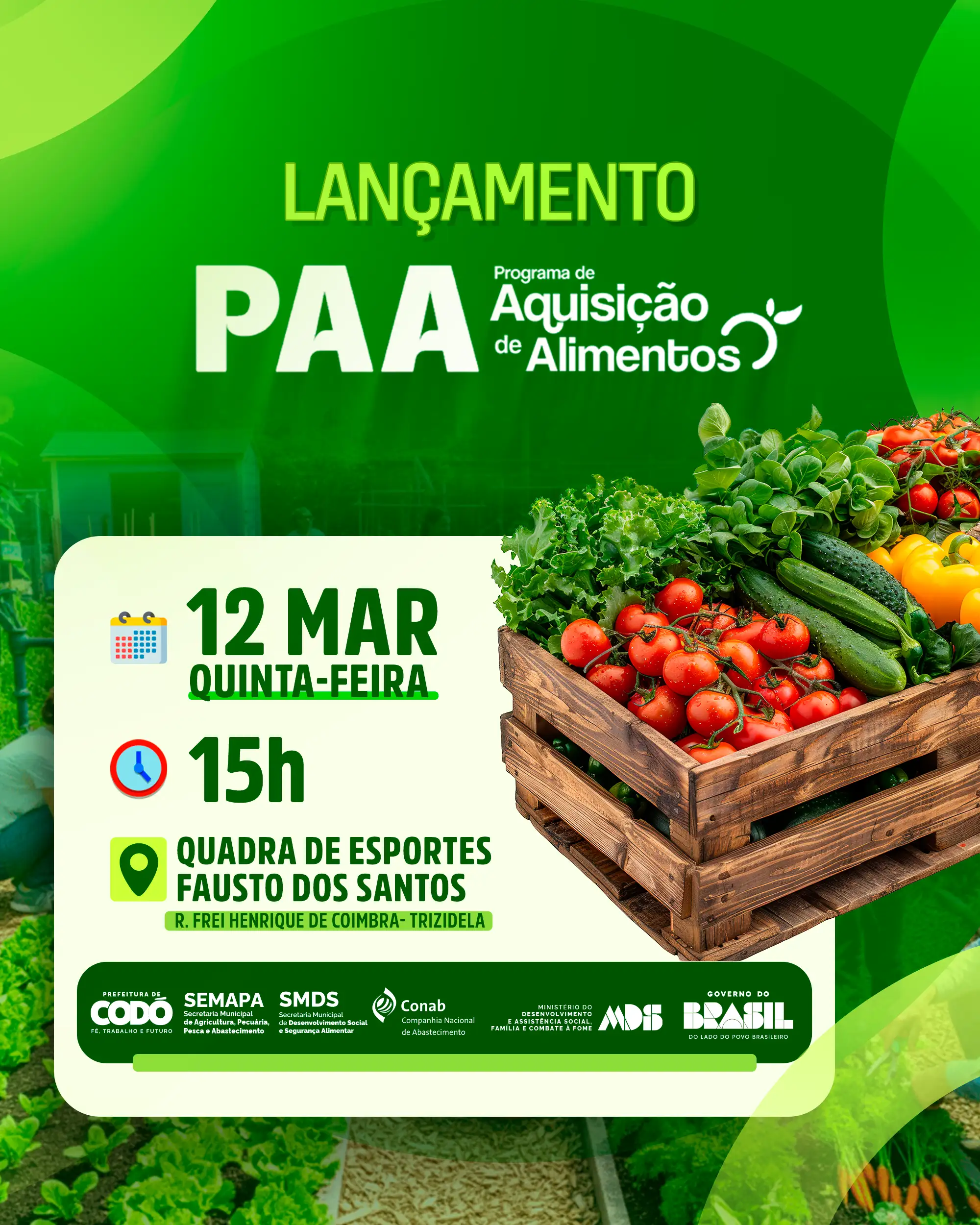 Foto 1 – Codó recebe lançamento do PAA 2026 com entrega de 700 cestas verdes da agricultura familiar