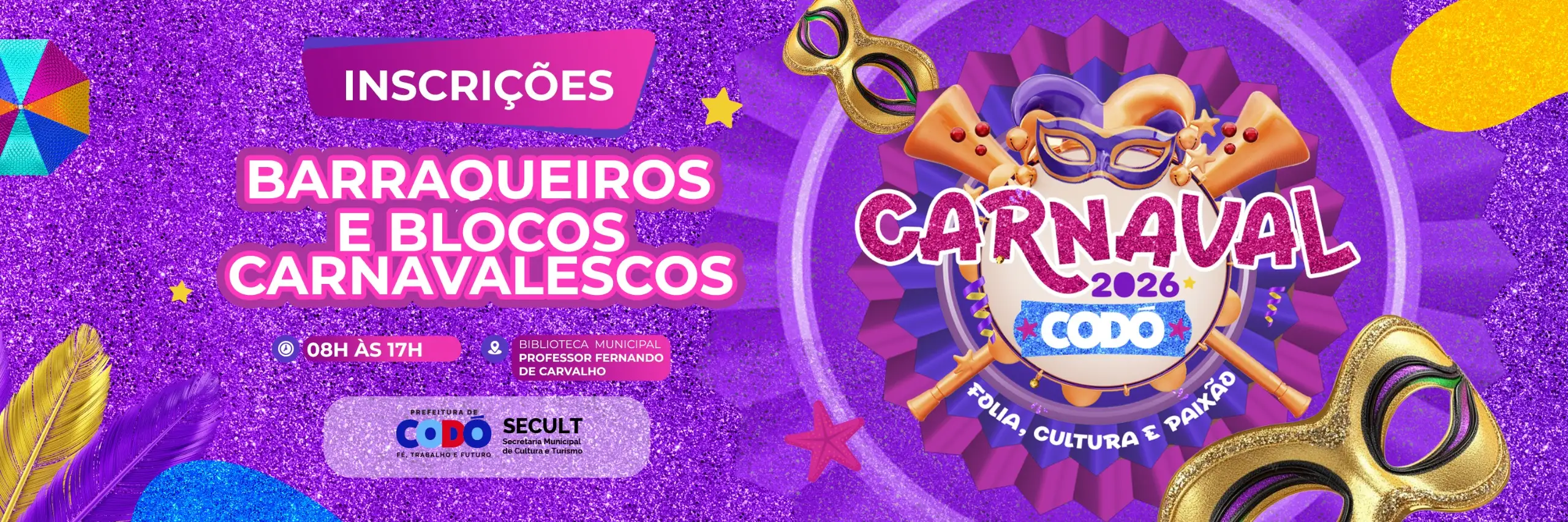 Prefeitura de Codó abre inscrições para Blocos Carnavalescos e Barraqueiros do Carnaval 2026
