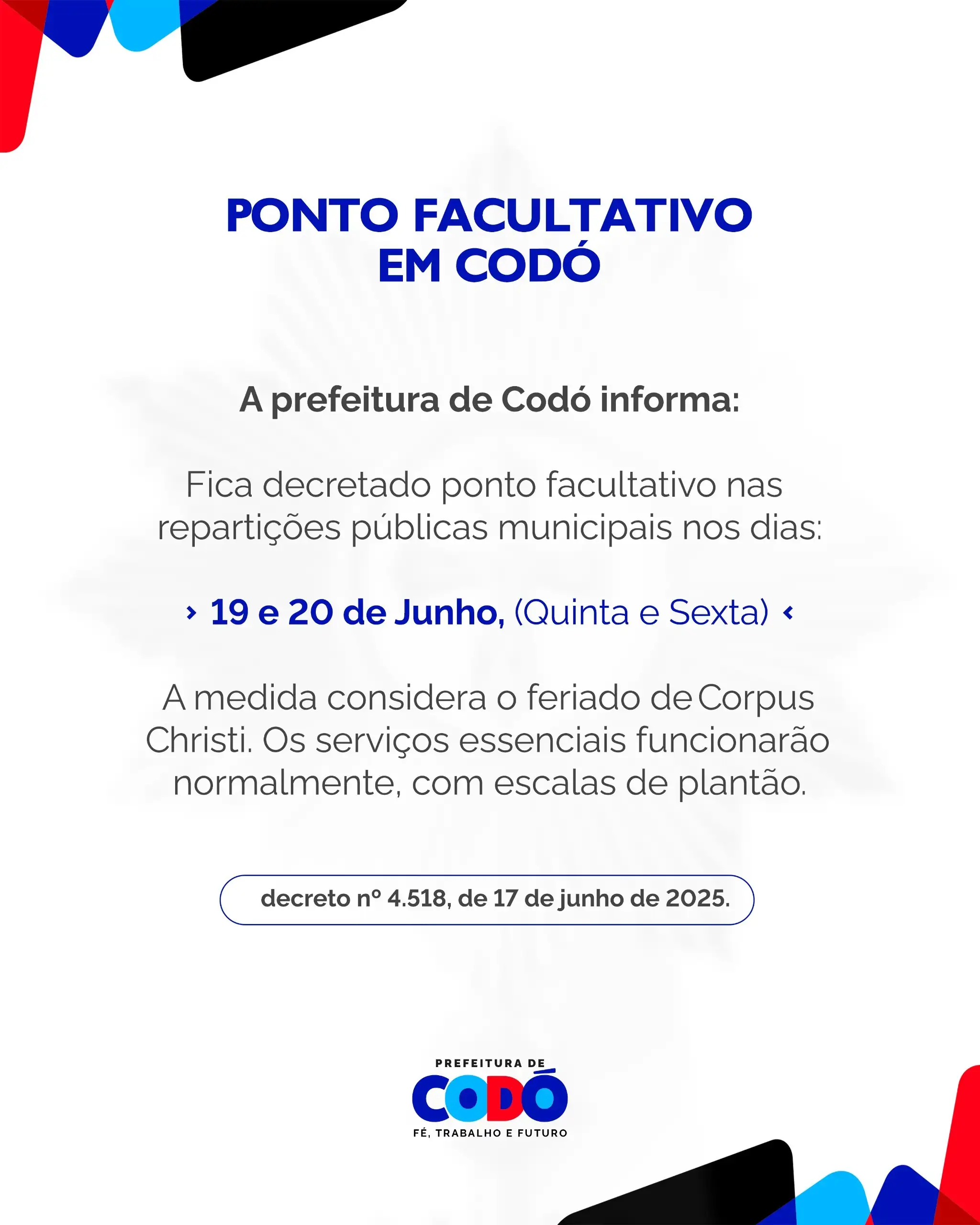 Prefeitura de Codó decreta ponto facultativo nesta sexta (20)