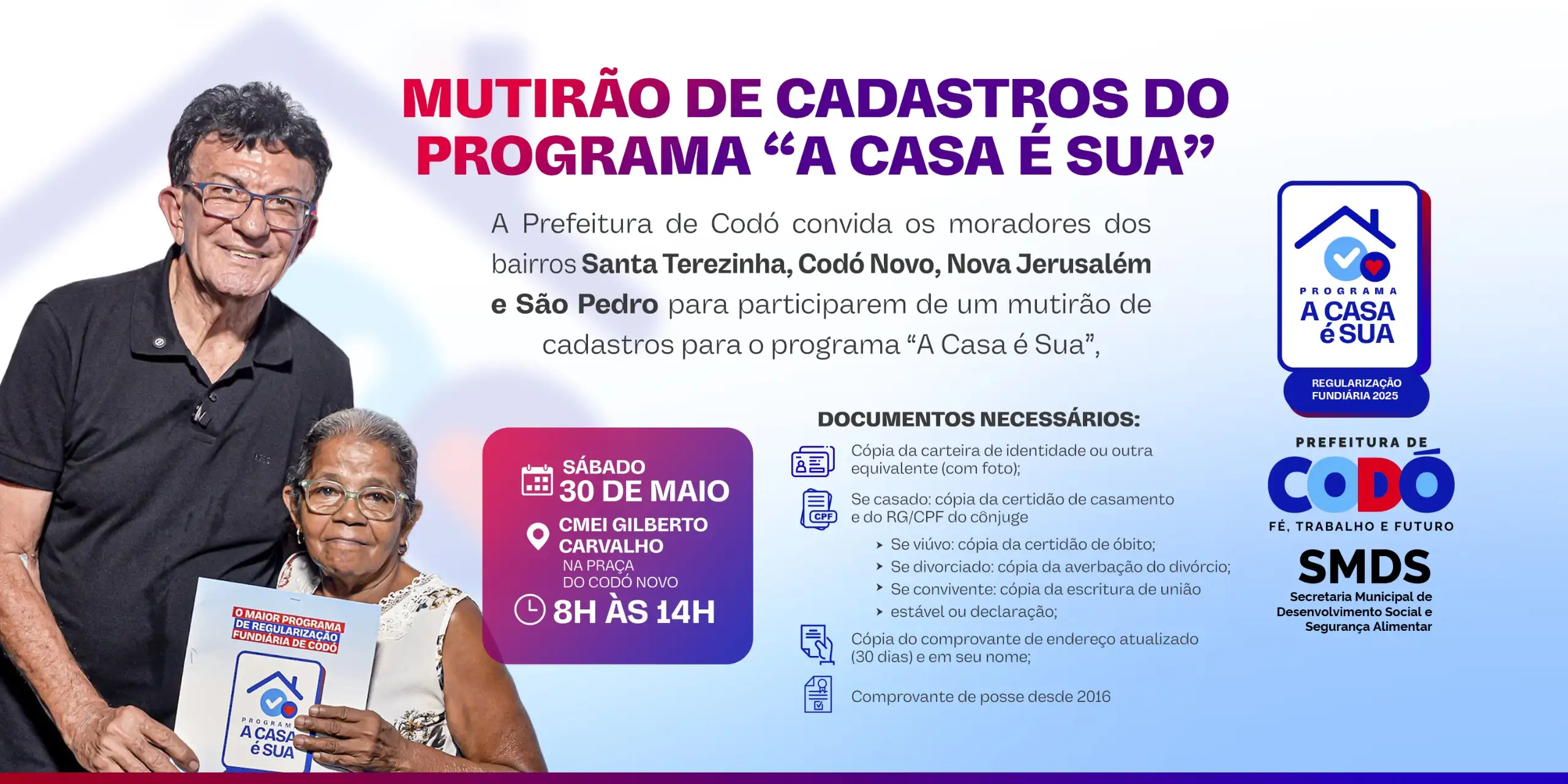 Prefeitura de Codó realiza mutirão de cadastros do programa “A Casa é Sua” neste sábado (30)