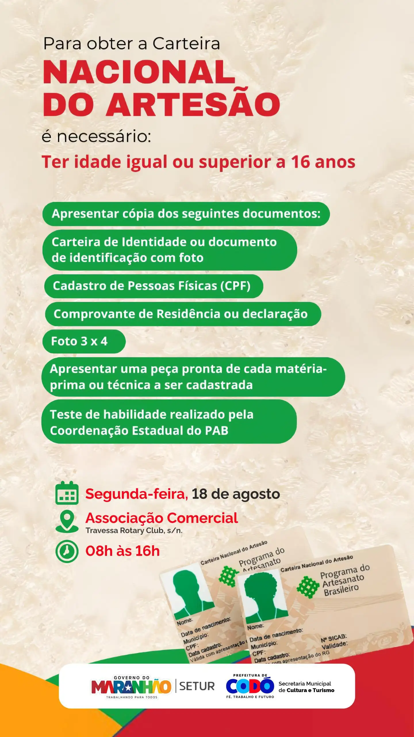 Em parceria com Governo do Maranhão, Prefeitura de Codó promove emissão da Carteira Nacional do Artesão