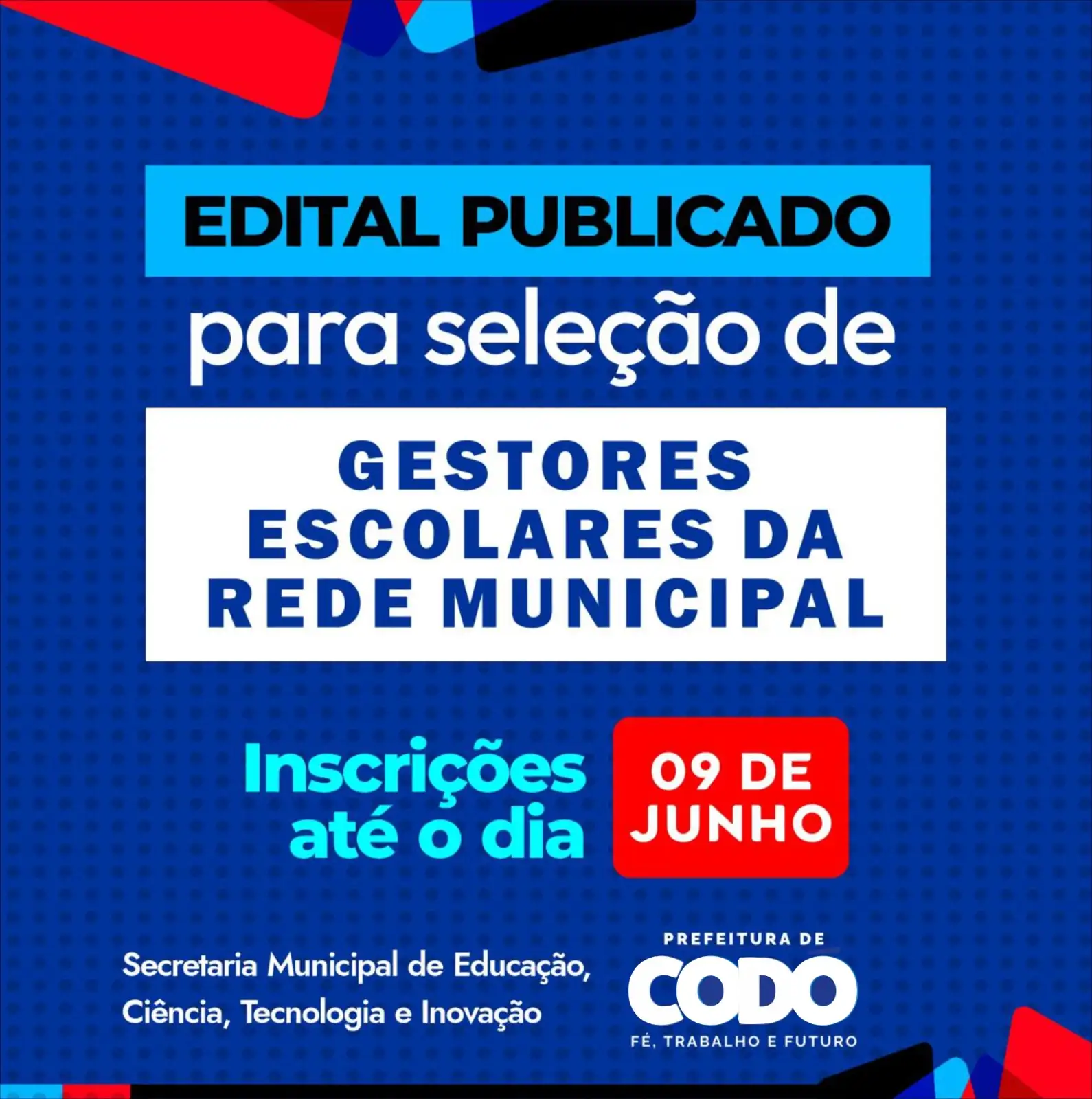 Prefeitura Municipal de Codó lança edital do Processo Seletivo Interno para gestores escolares da rede municipal