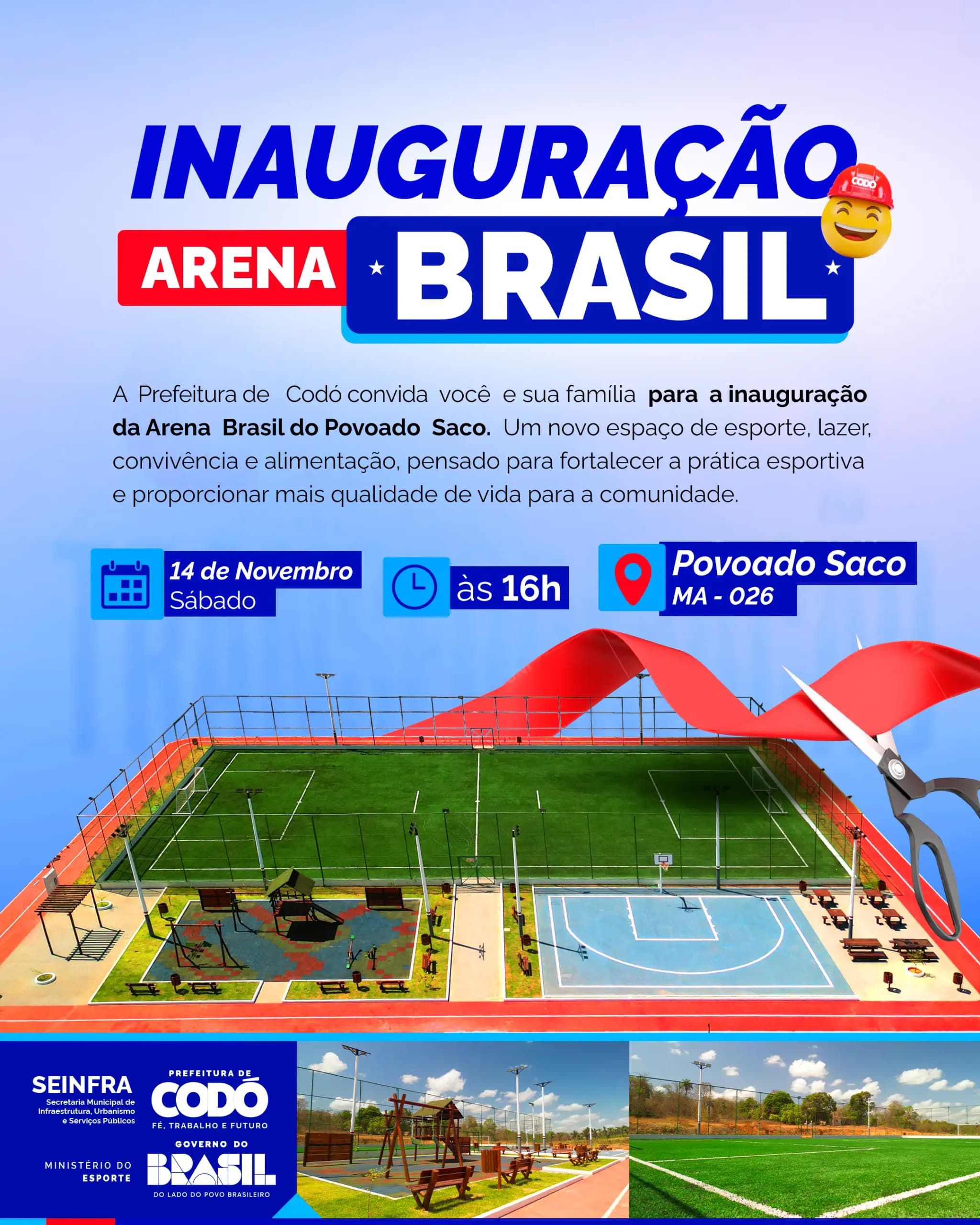 Arena Brasil: novo espaço de esporte e lazer será entregue à população de Codó no dia 14 de novembro