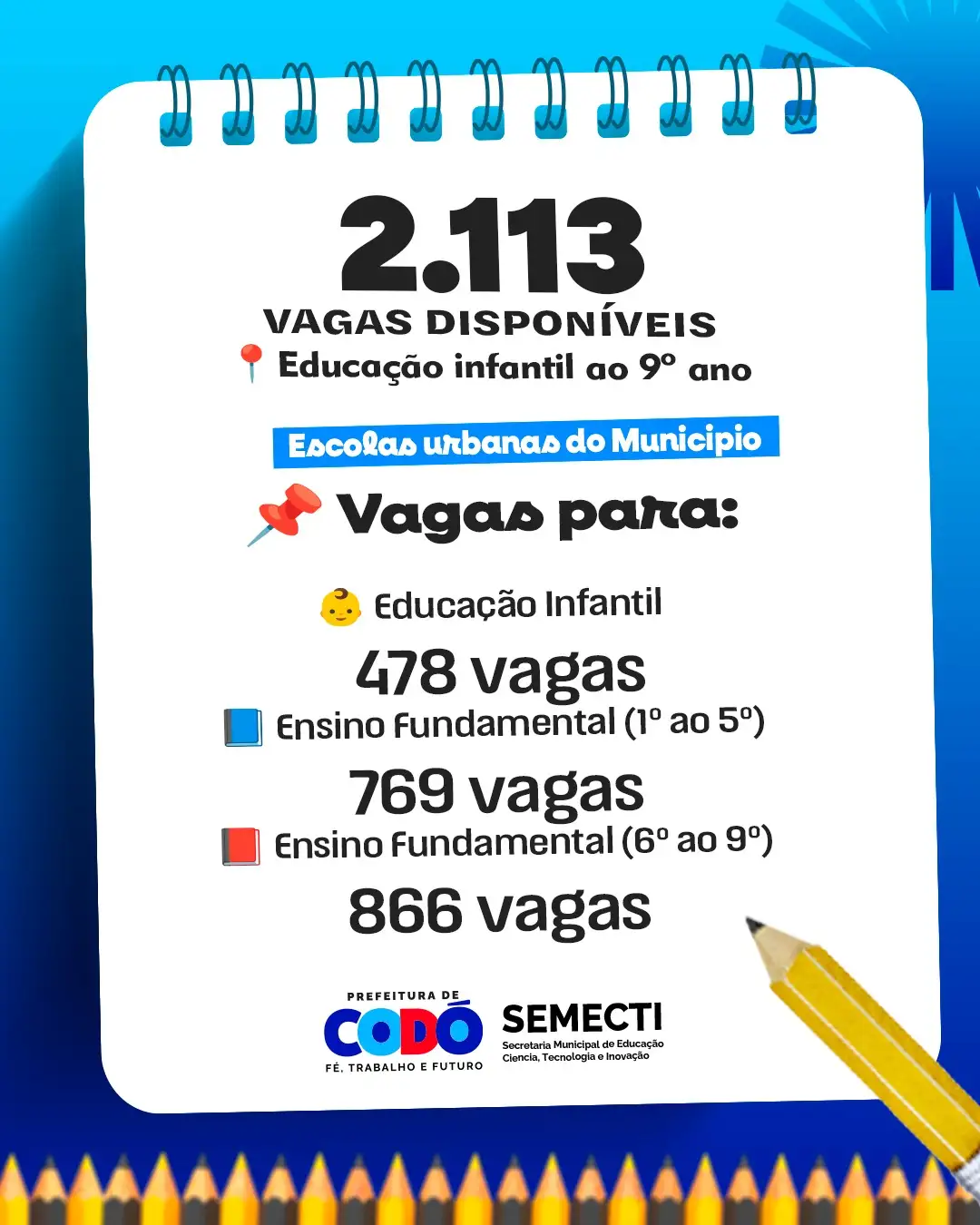 Galeria de imagens - Foto 1 da notícia: Rede Municipal de Ensino de Codó inicia ano letivo 2026 e divulga mais de 2 mil vagas remanescentes na zona urbana