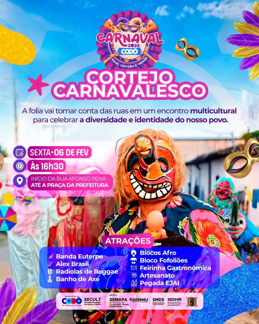 Foto 1 – Carnaval 2026 começa com Cortejo Carnavalesco e celebração popular em Codó