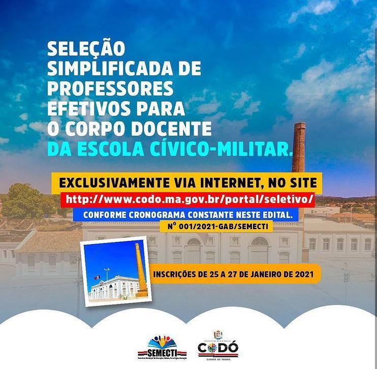 Seletivo para o Corpo Docente da Escola Cívico-Militar.