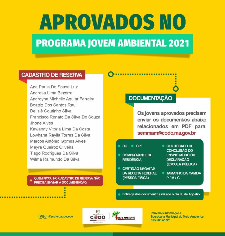 Governo do Maranhão divulga lista de aprovados do Programa Agente Jovem Ambiental em Codó