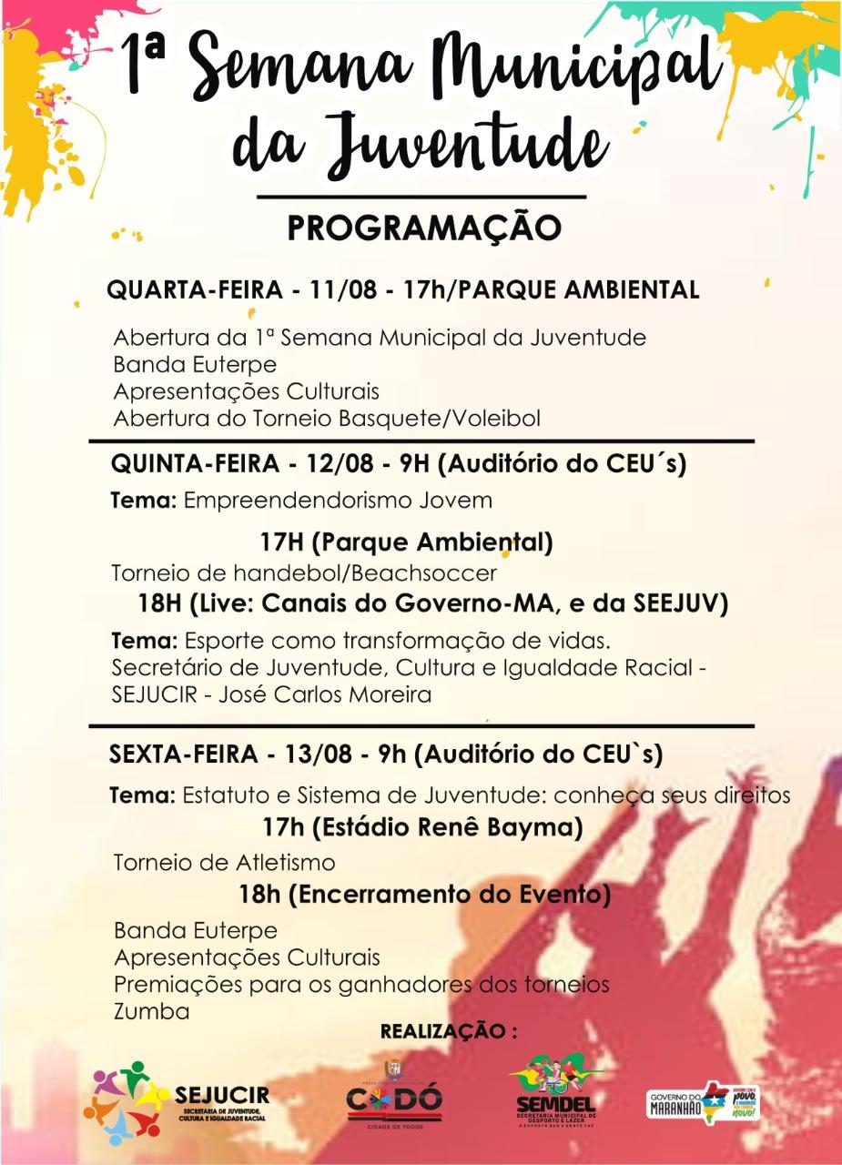 Prefeitura promove Semana Municipal da Juventude de 11 a 13 de agosto em Codó