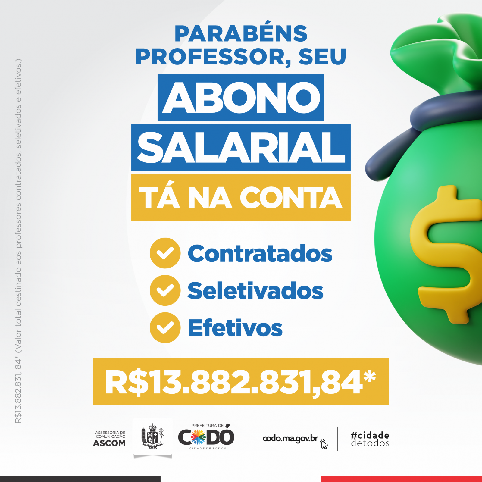 Prefeito de Codó autoriza pagamento do abono salarial aos professores da rede municipal