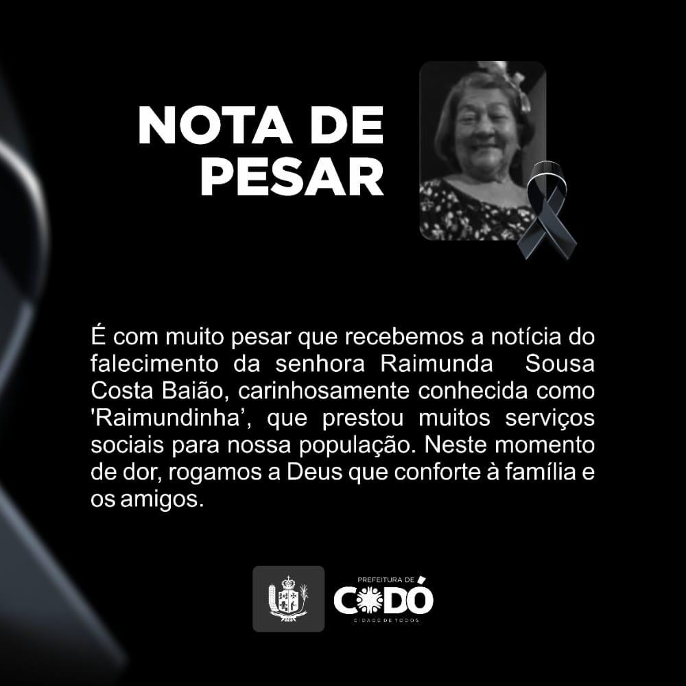 Prefeito  Zé Francisco emite nota de pesar pelo falecimento da senhora Raimundinha Baião