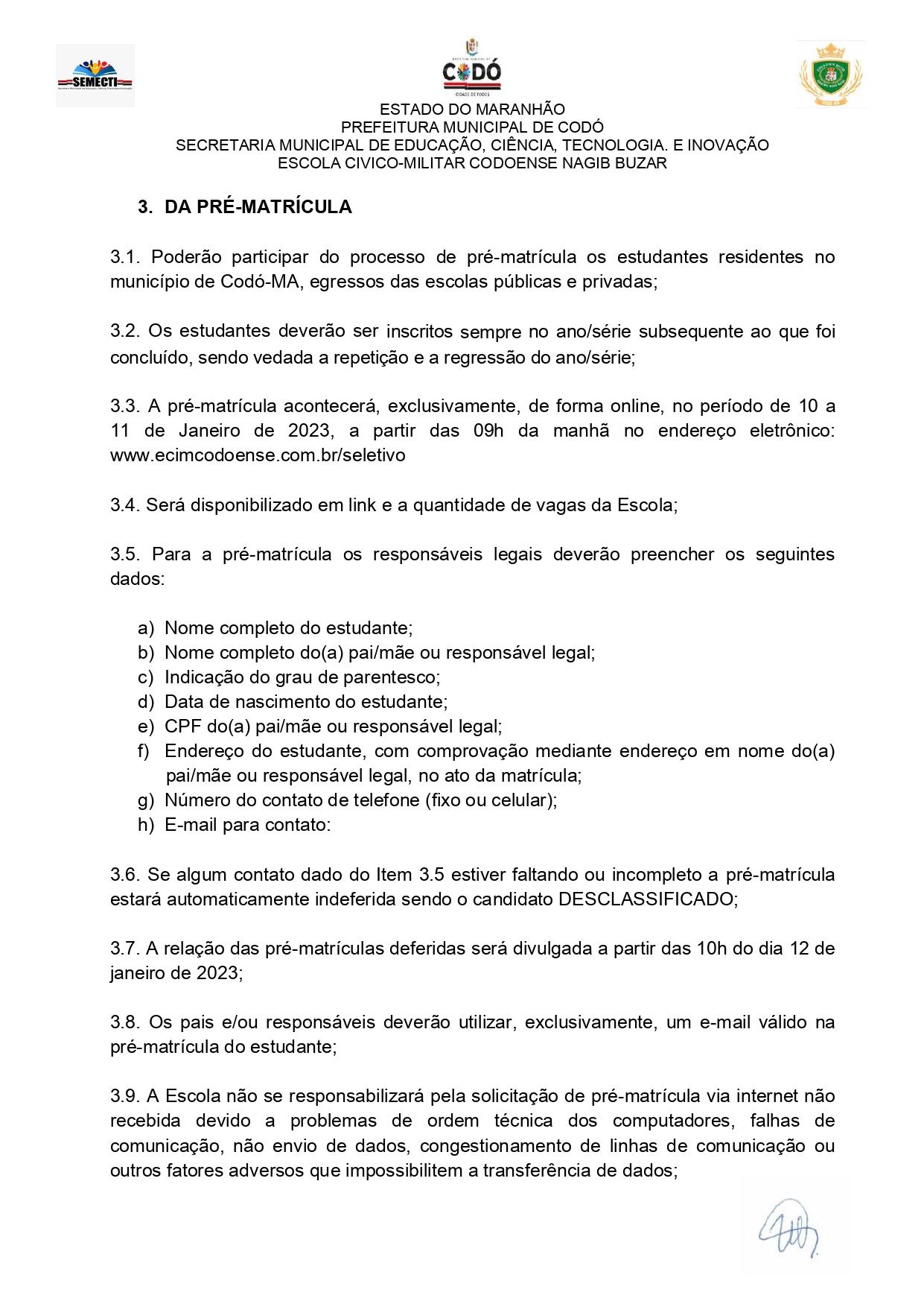 Escola Cívico-Militar Codoense Nagib Buzar abre a pré-matrícula para novos alunos, para o ano letivo de 2023, 