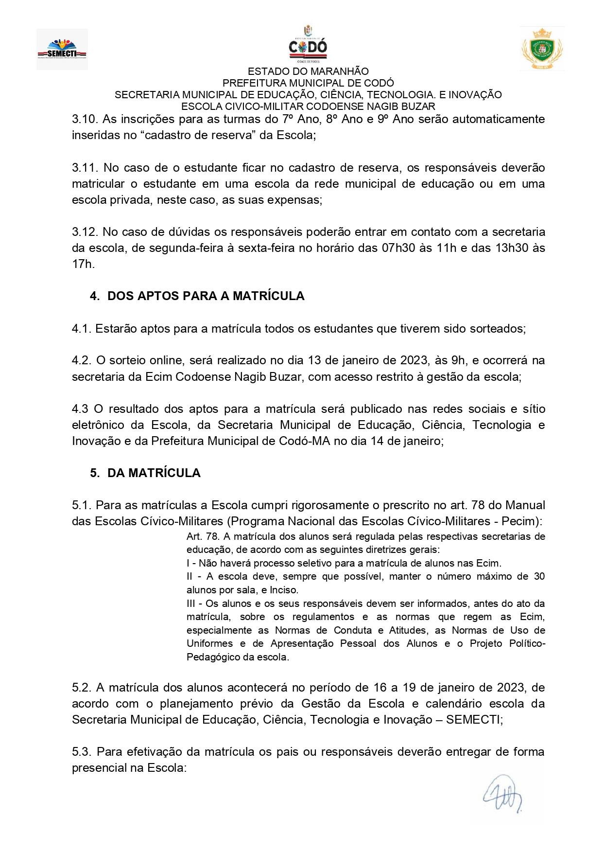 Escola Cívico-Militar Codoense Nagib Buzar abre a pré-matrícula para novos alunos, para o ano letivo de 2023, 