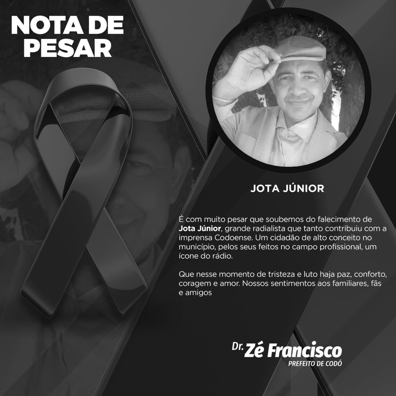 Nota de pesar: Prefeito Zé Francisco lamenta morte do radialista Jota Júnior