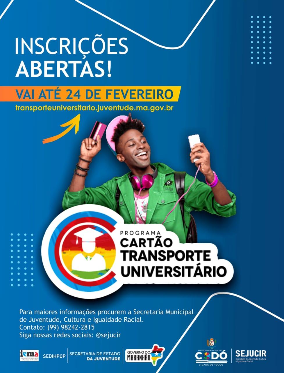 Inscrições abertas para o Programa Cartão Transporte Universitário