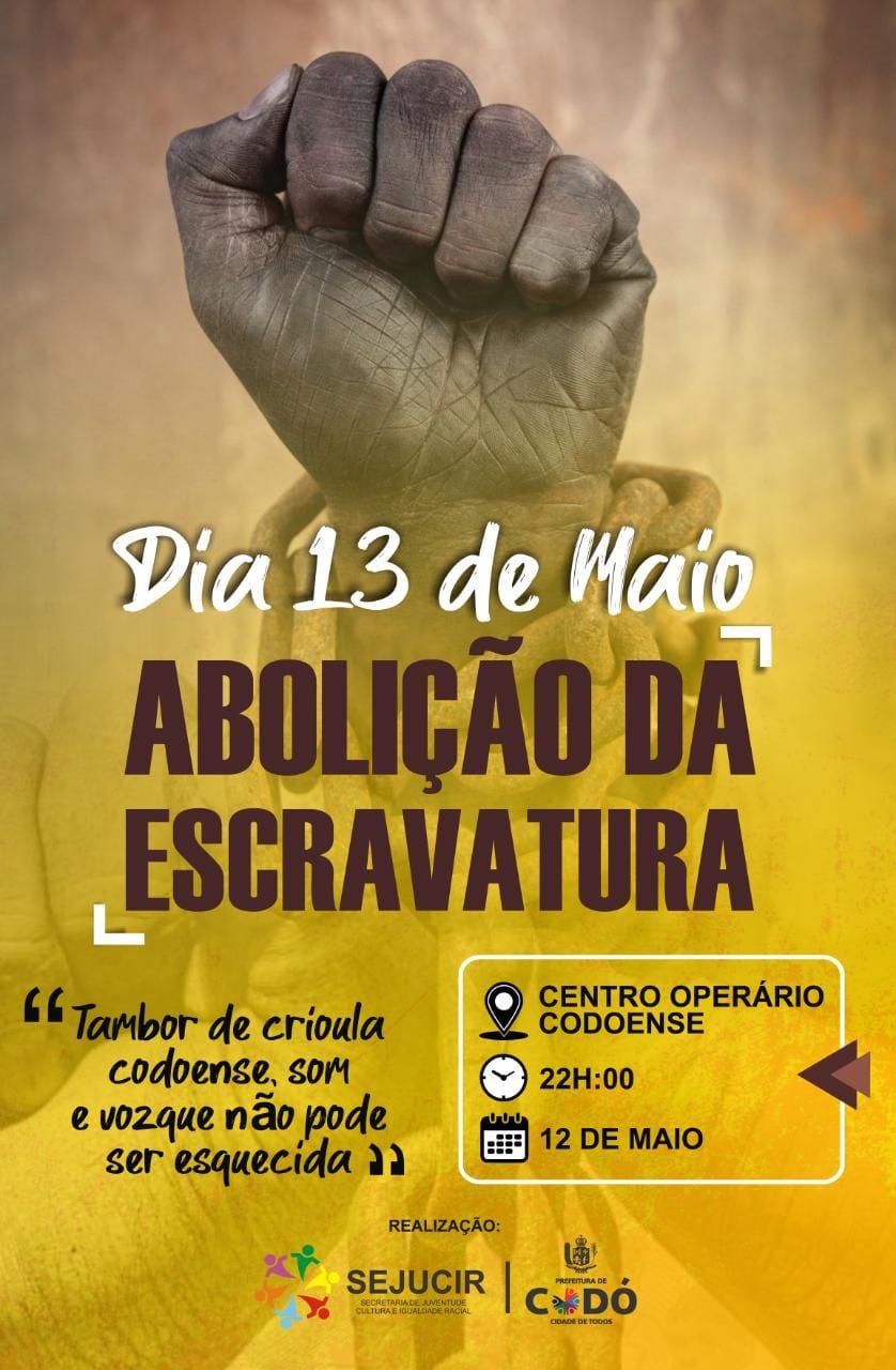 Prefeitura de Codó anuncia programação diversificada em celebração ao 13 de maio, Dia da Abolição da Escravatura