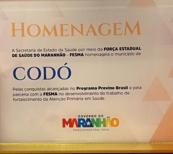 Saúde de Codó é homenageada pela Secretaria Estadual de Saúde do MA por avanços no Programa Previne Brasil